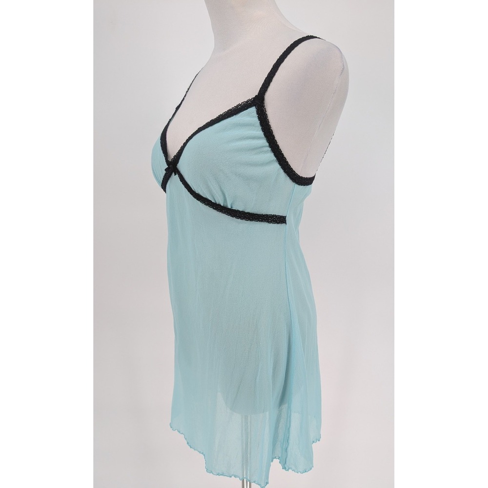VTG 90s Victorias Secret Babydoll Dress M/L Blue Mesh Lace Trim Coquette Indie - Picture 6 of 13